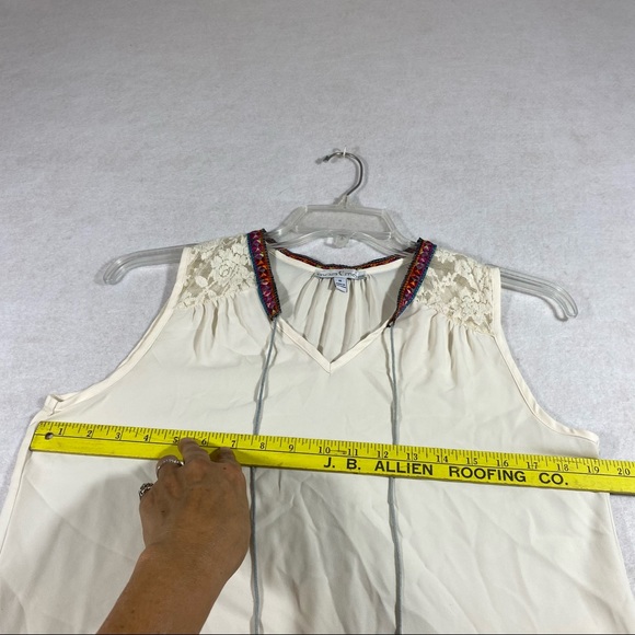 Moa Moa Top tank top woman’s Medium Boho Embroidered Shirt Tassels Blouse beige - Picture 6 of 10
